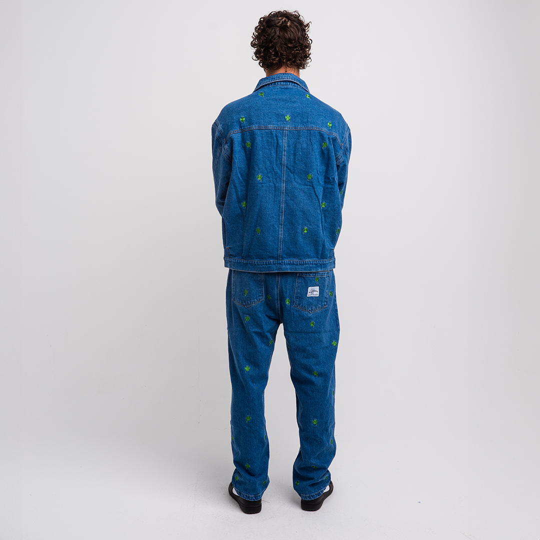 Lucky Clover Embroidery Denim Trousers