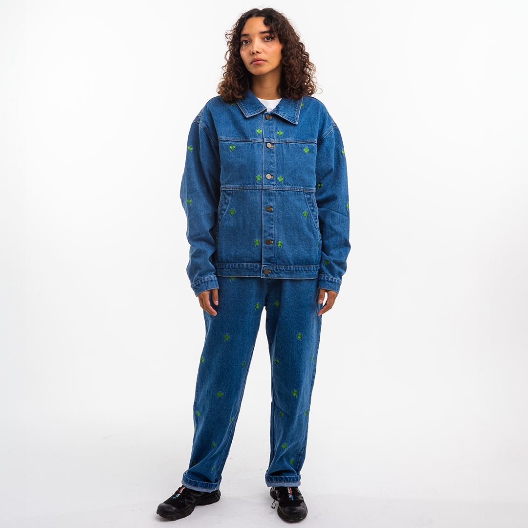Lucky Clover Embroidery Denim Jacket