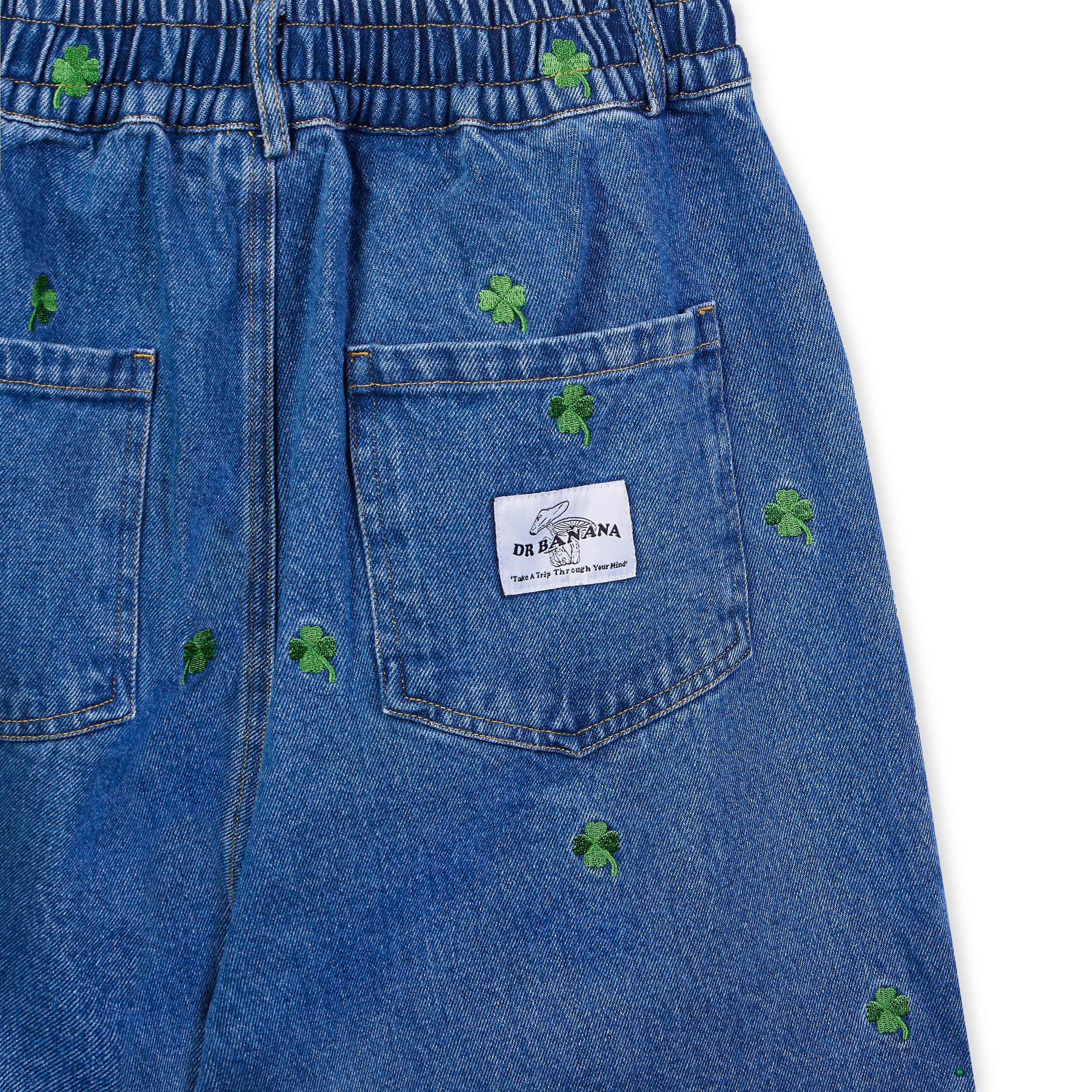 Lucky Clover Embroidery Denim Trousers
