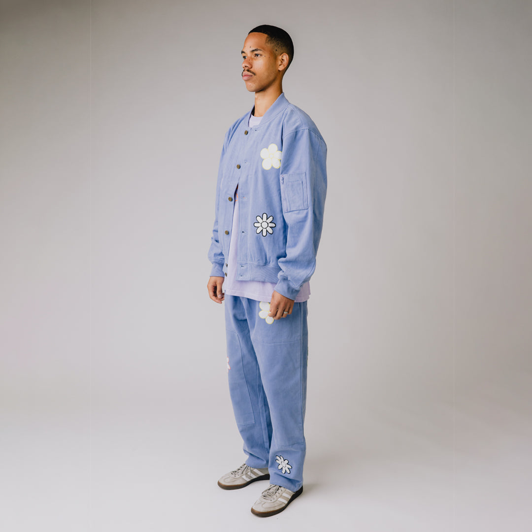 Blue Flower Chenille Bomber