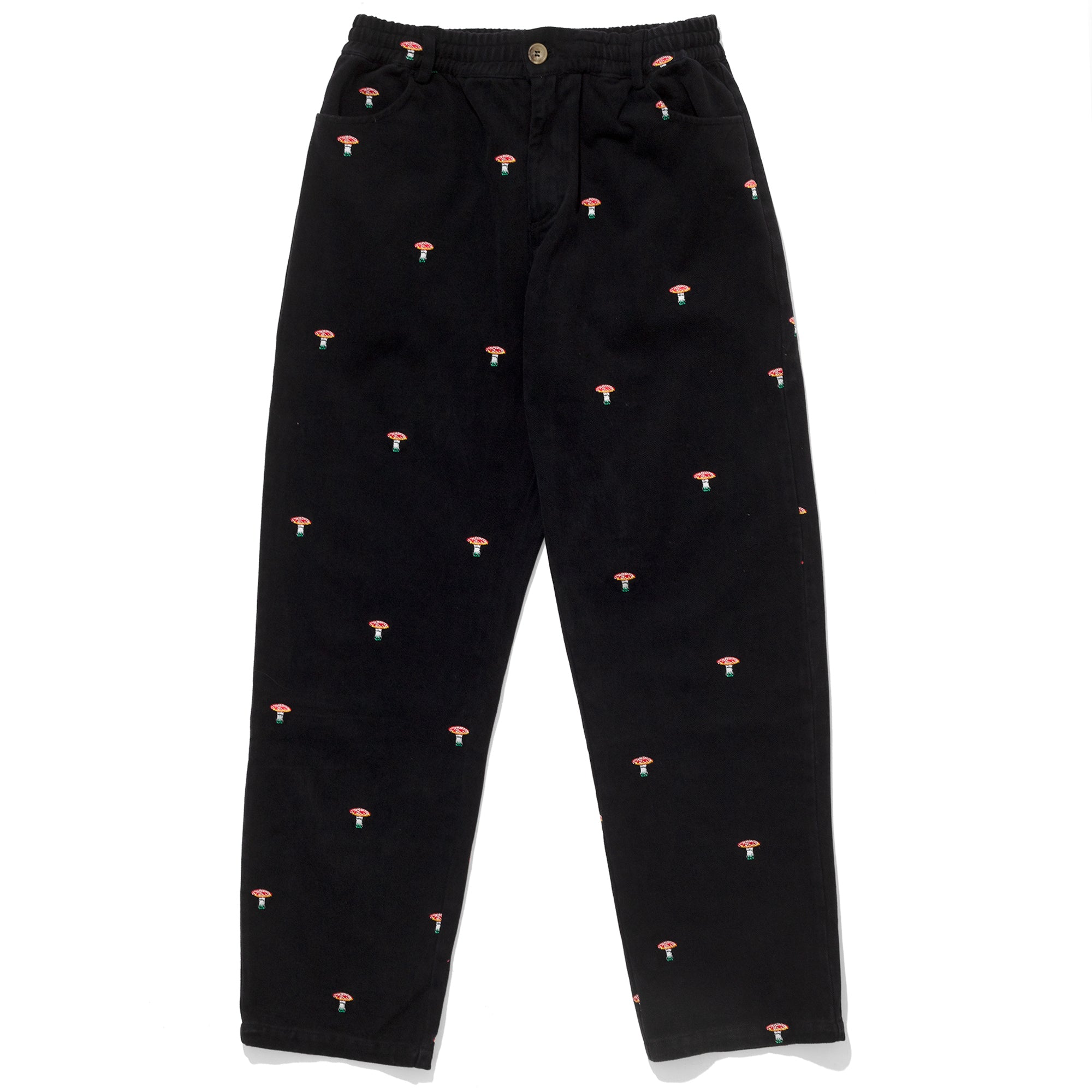 Black Mushroom Embroidery Trousers